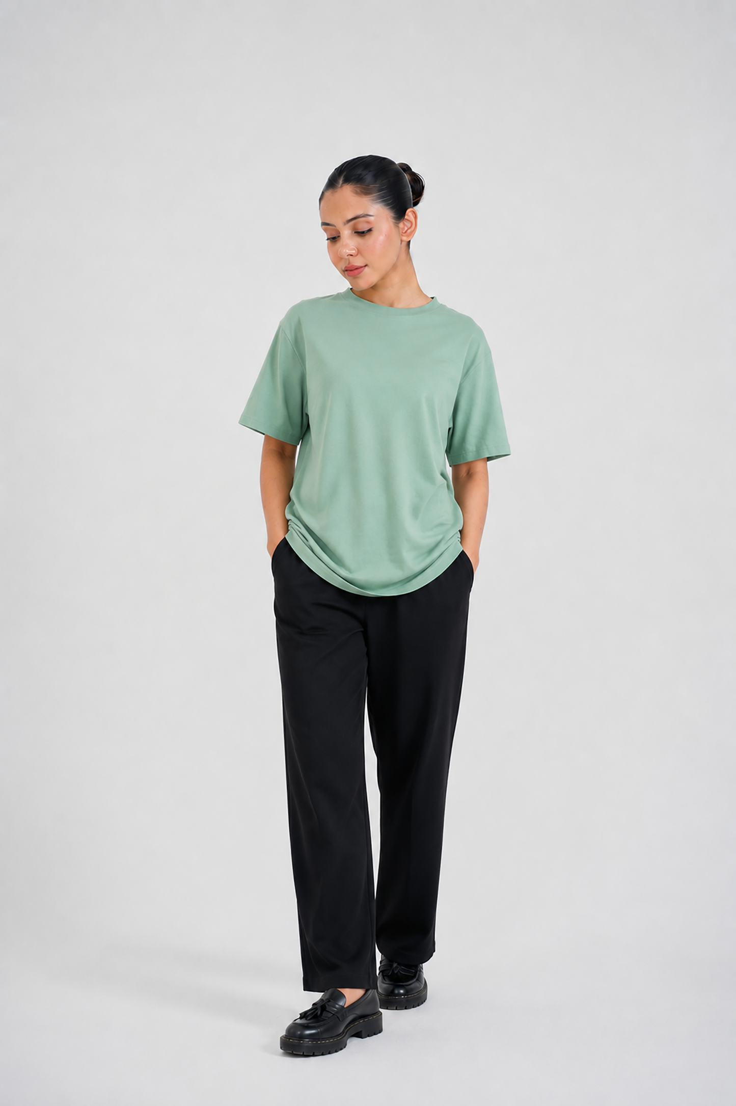 LADIES DOWN SHOULDER OLIVE T-SHIRT