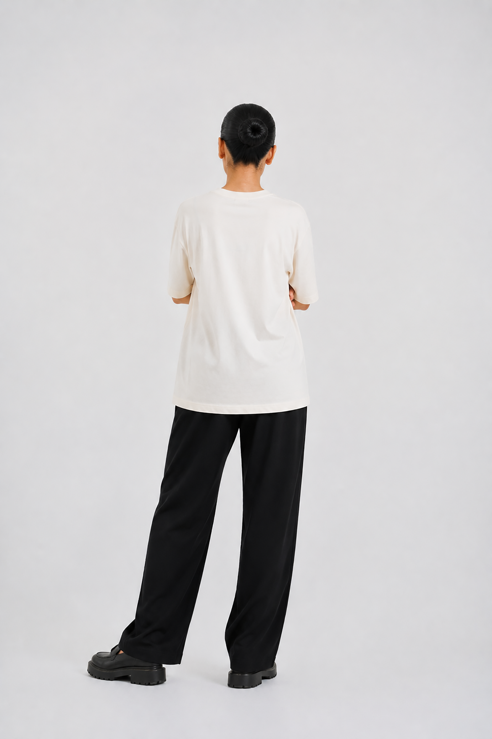 LADIES DOWN SHOULDER CREAM T-SHIRT