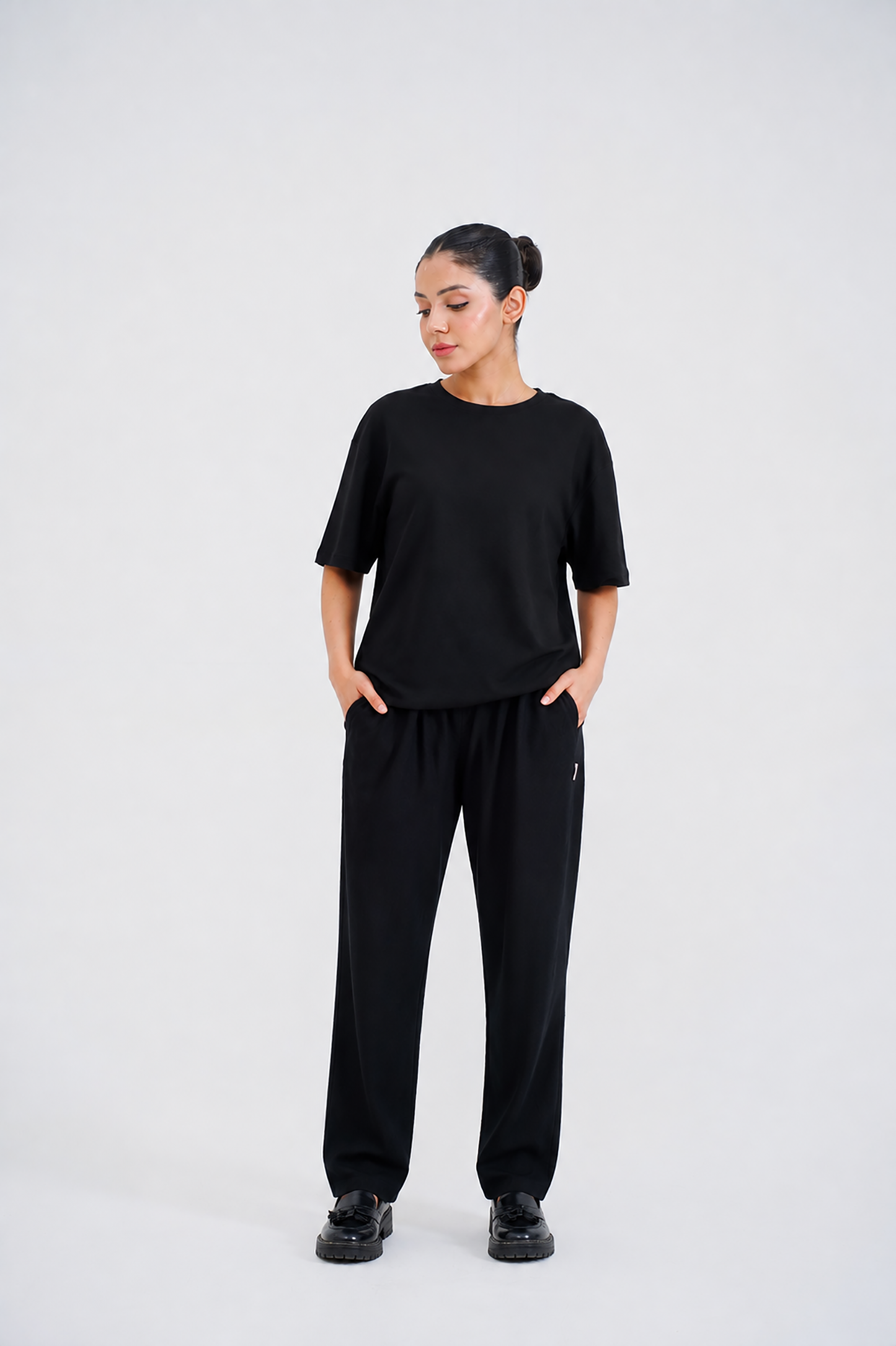 LADIES DOWN SHOULDER BLACK T-SHIRT