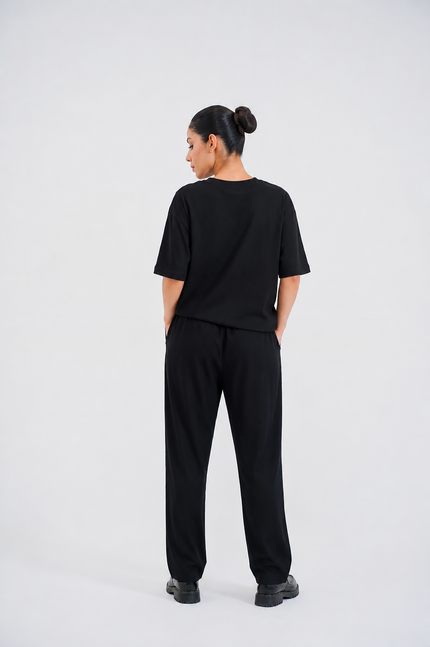LADIES DOWN SHOULDER BLACK T-SHIRT