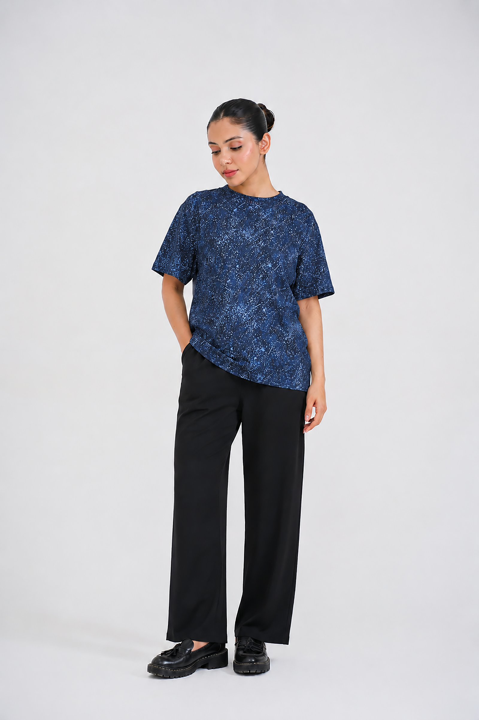 LADIES DOWN SHOULDER NAVY T-SHIRT Reality