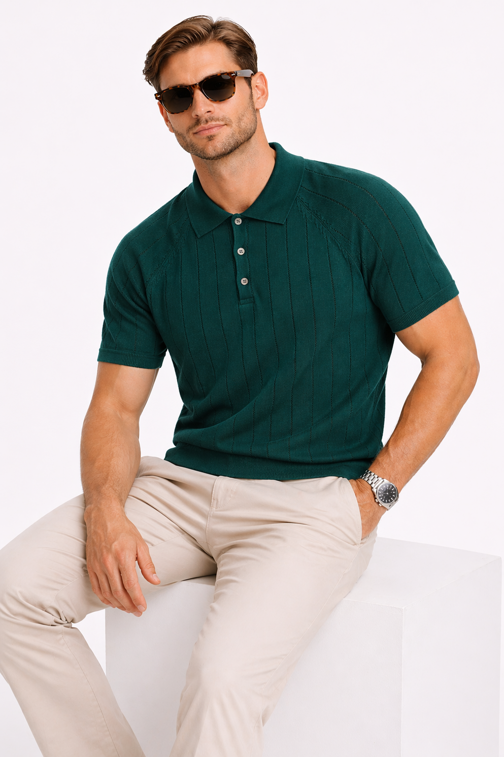 IMPORTED KNITTED BOTTLE GREEN POLO Reality
