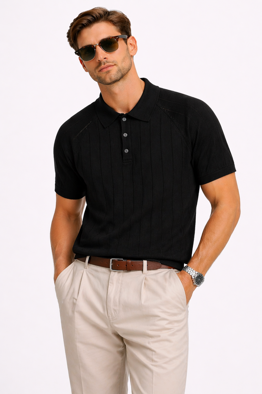 IMPORTED KNITTED BLACK POLO Reality