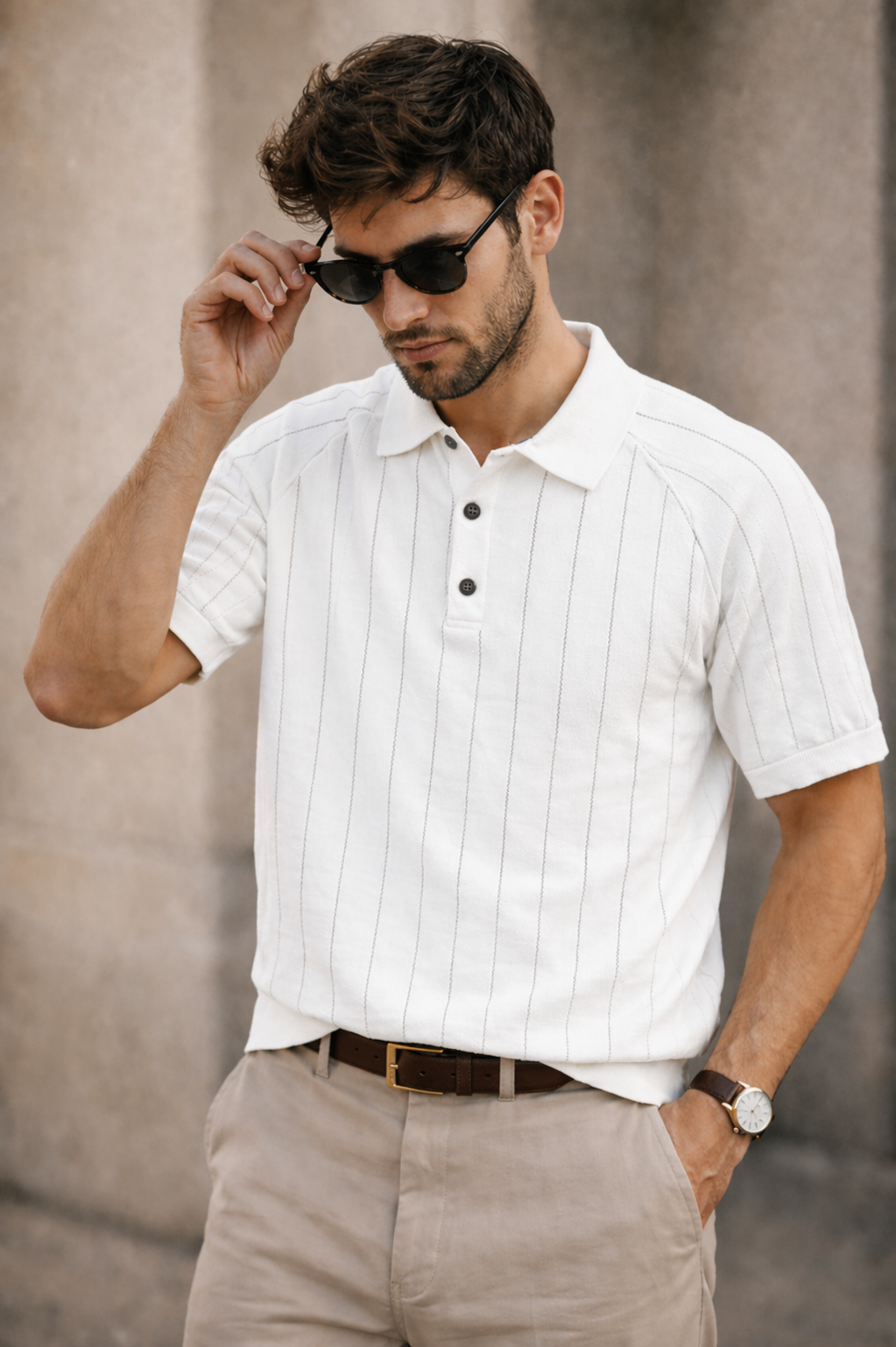 IMPORTED KNITTED WHITE POLO Reality