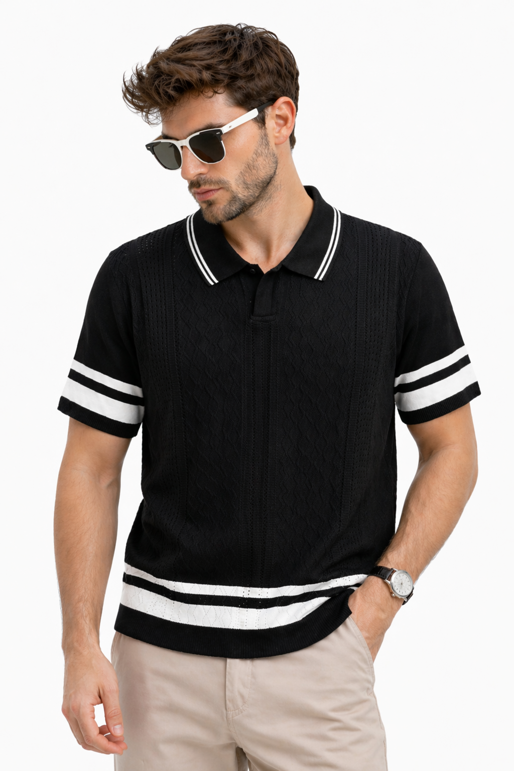 IMPORTED KNITTED BLACK POLO Reality