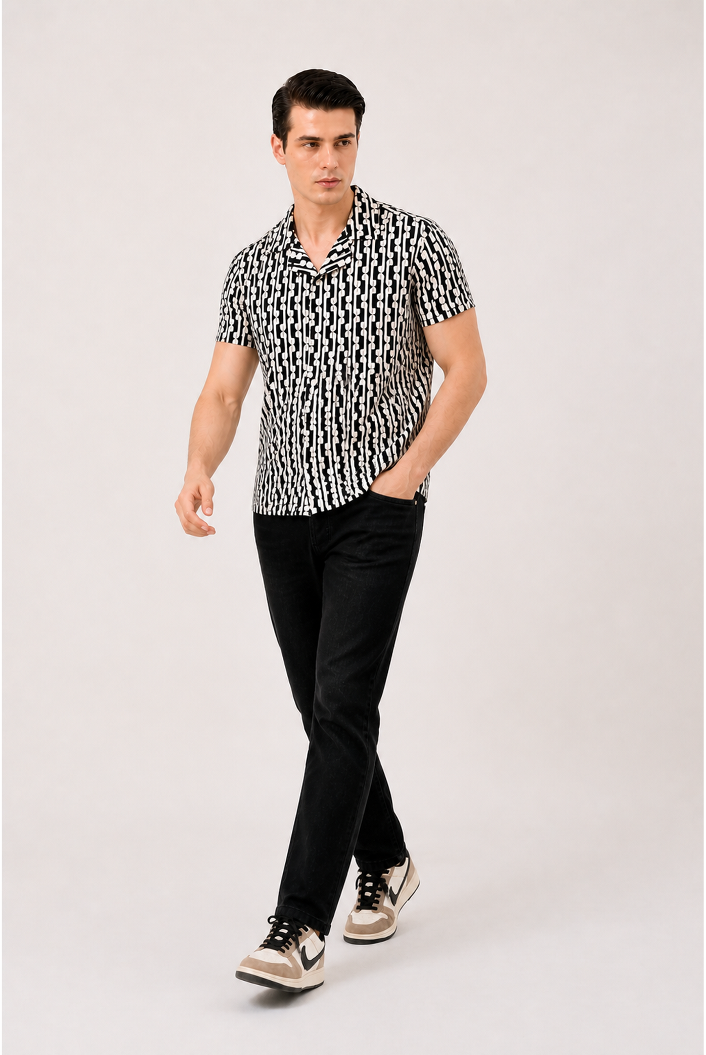 COAT COLLAR CHECK BLACK CASUAL SHIRT Reality
