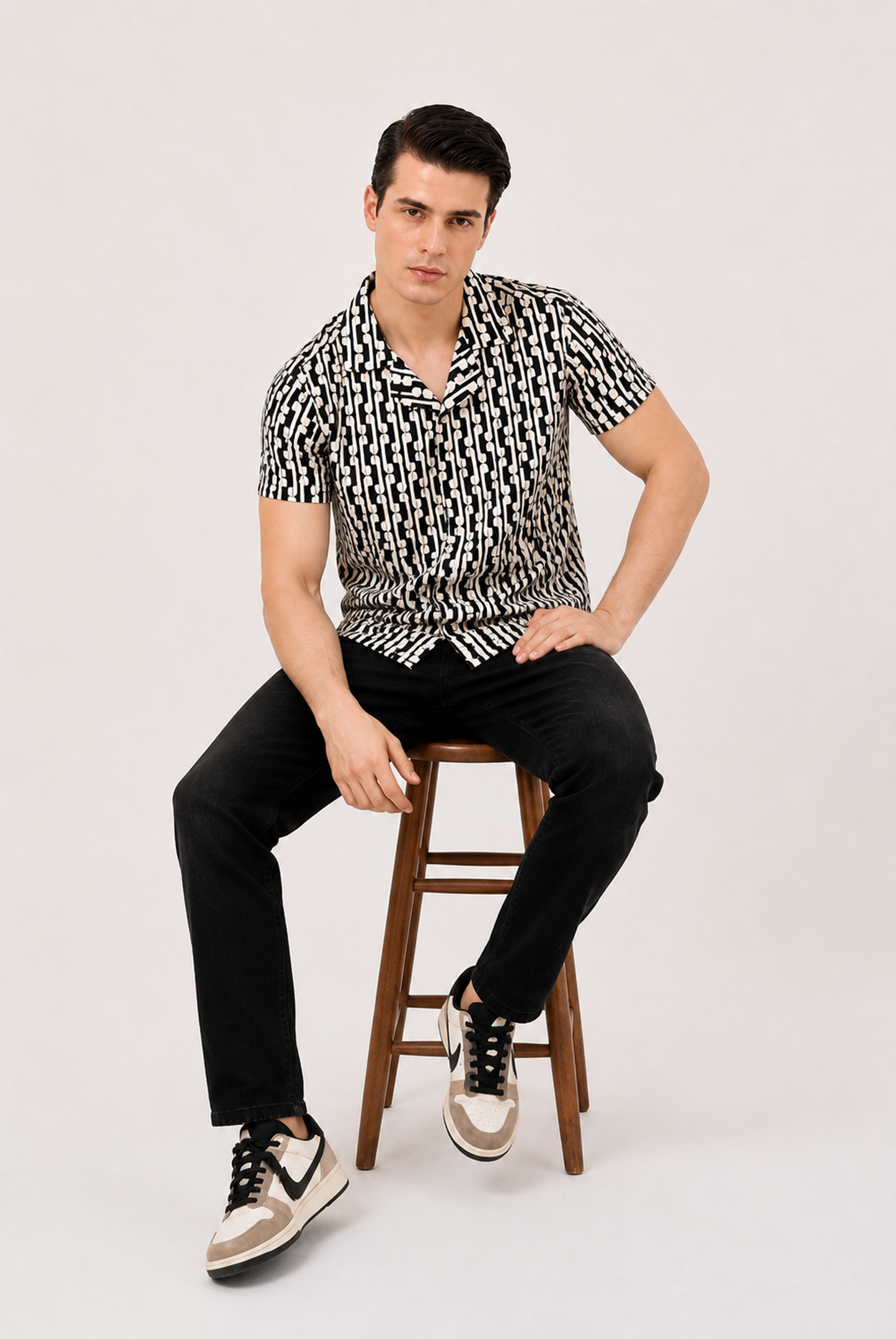COAT COLLAR CHECK BLACK CASUAL SHIRT Reality