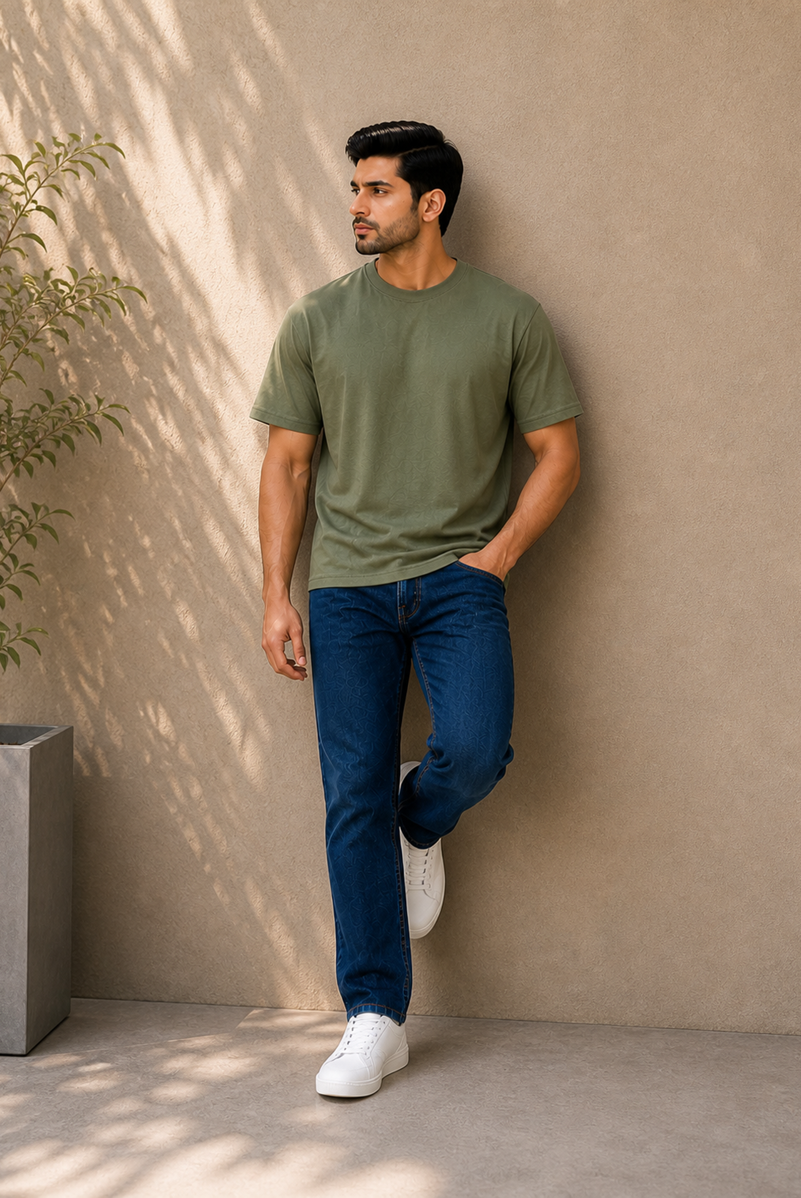 MEN OLIVE DOWN SHOULDER T-SHIRT Reality