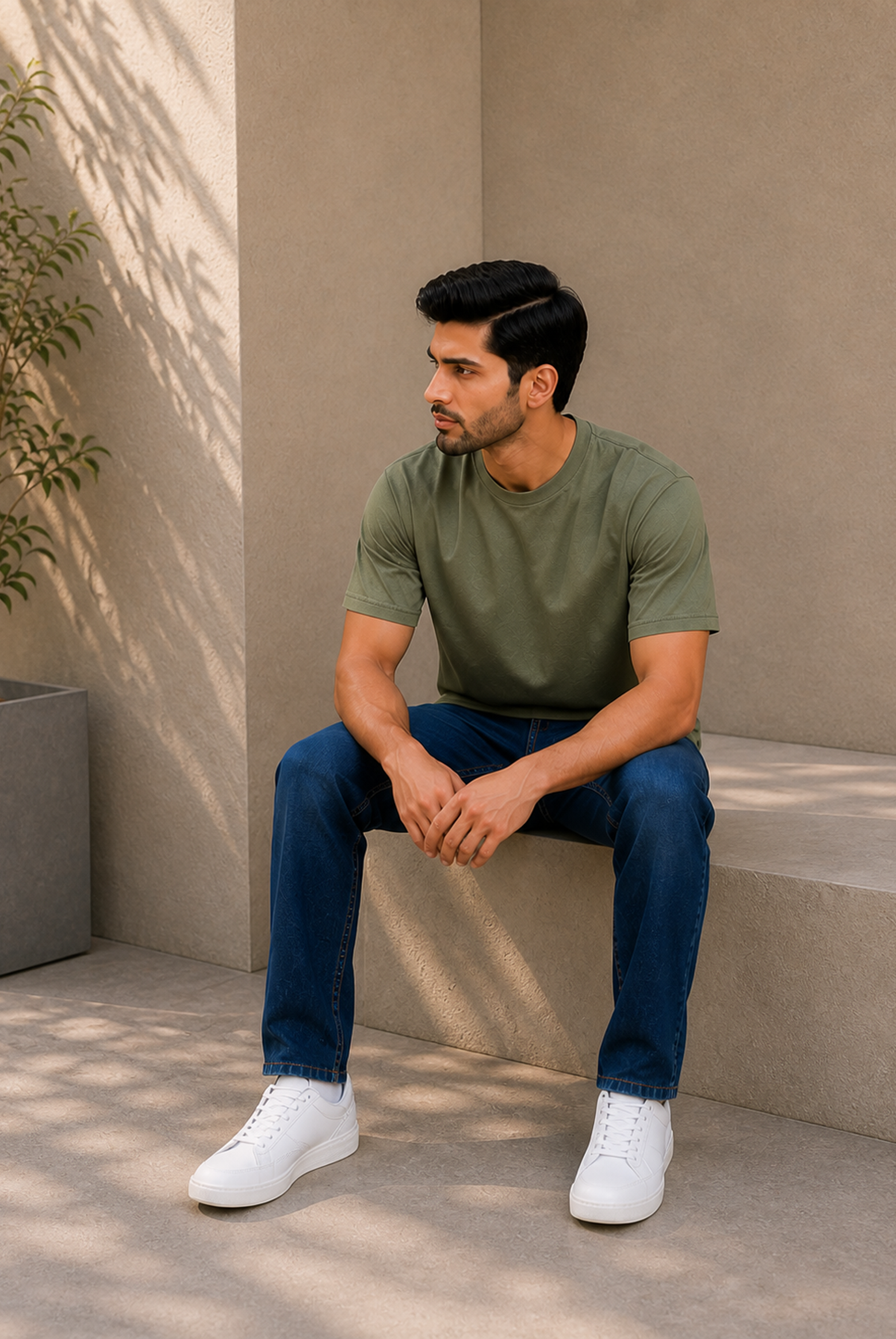 MEN OLIVE DOWN SHOULDER T-SHIRT Reality