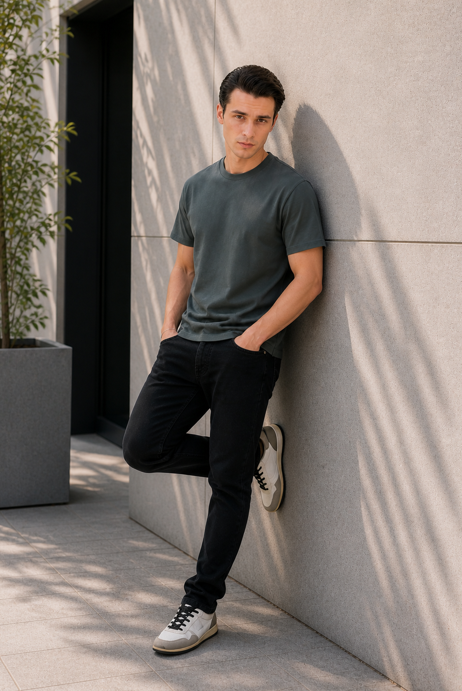 MEN ARMY GREEN DOWN SHOULDER T-SHIRT Reality