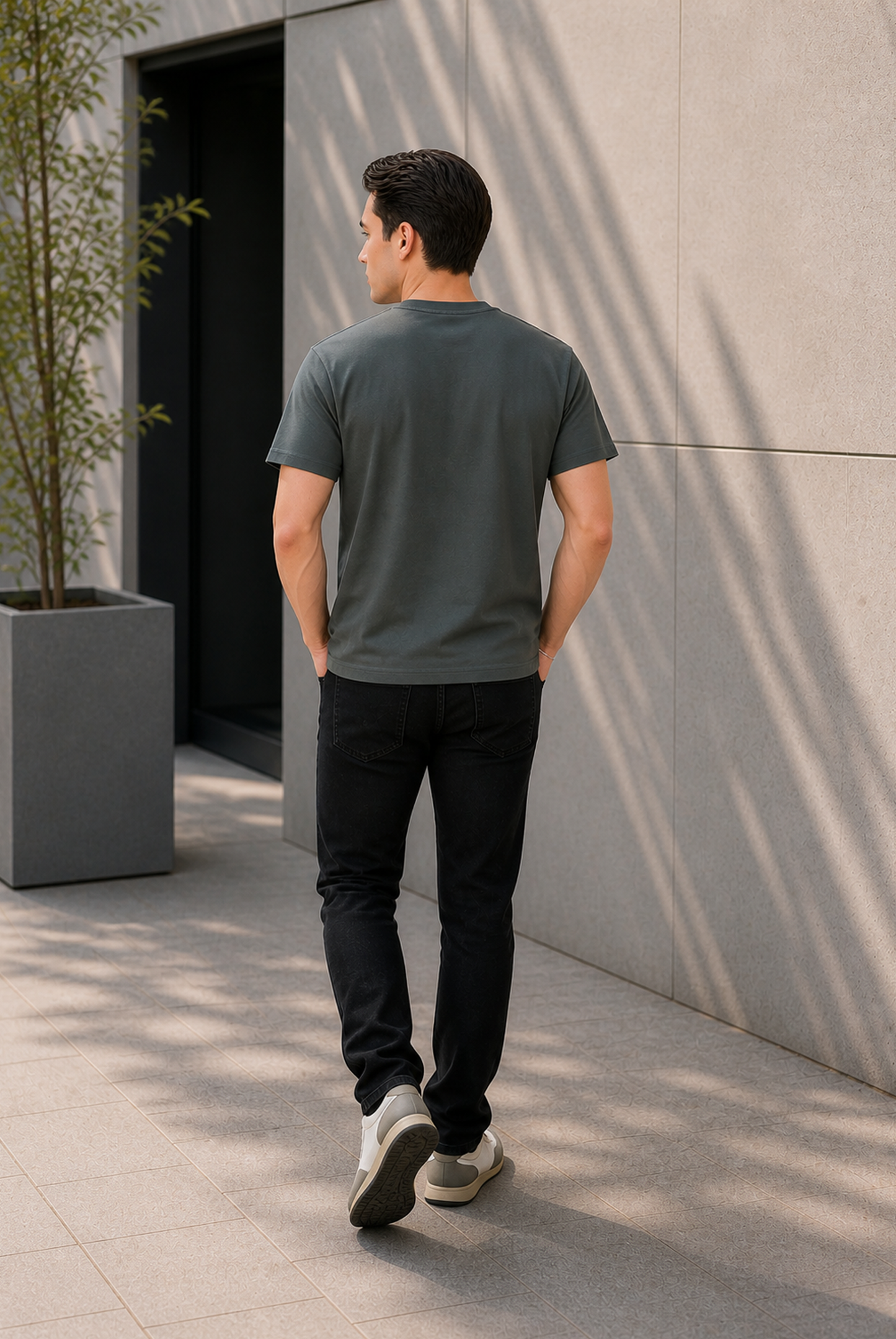 MEN ARMY GREEN DOWN SHOULDER T-SHIRT Reality