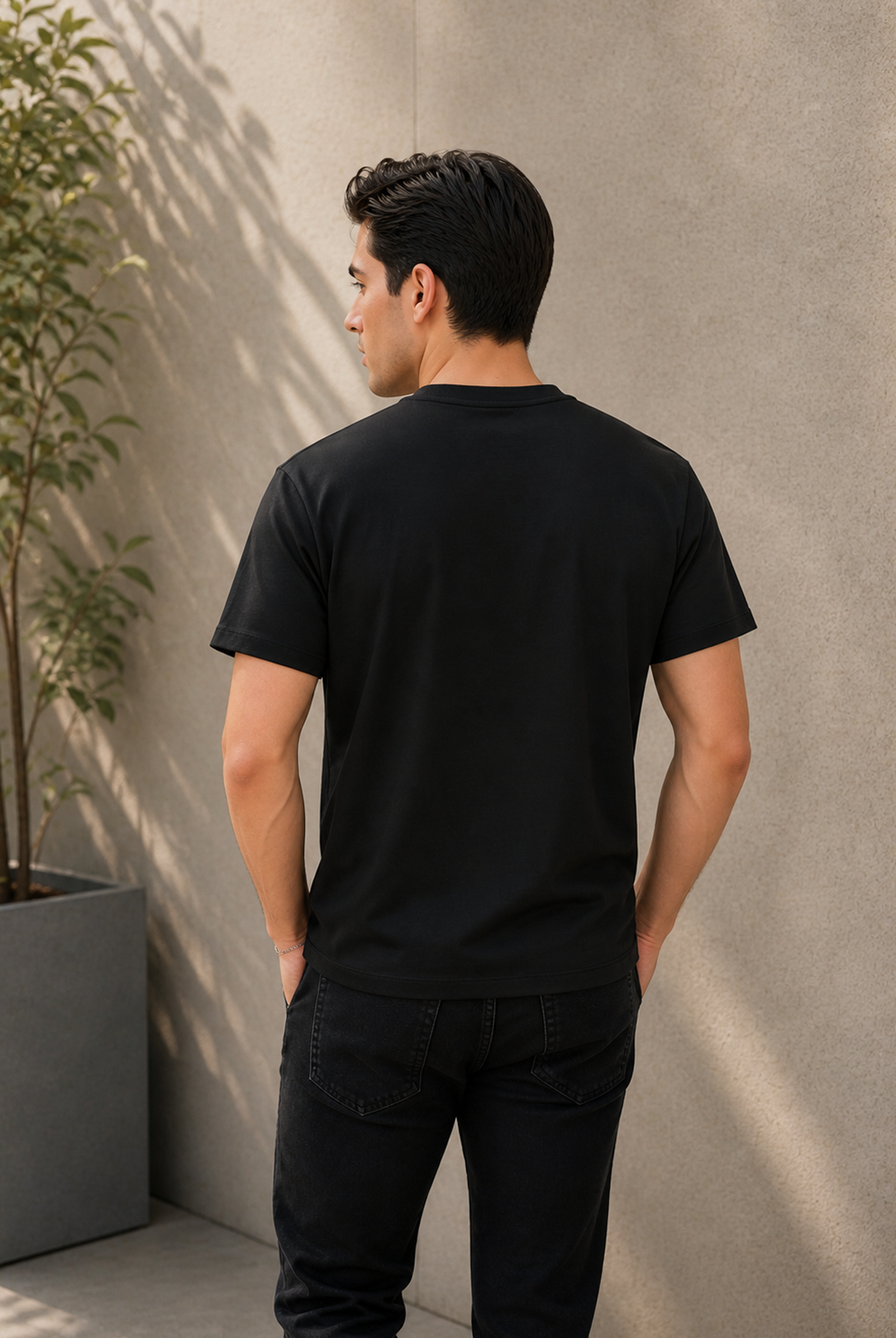 MEN BLACK DOWN SHOULDER T-SHIRT Reality