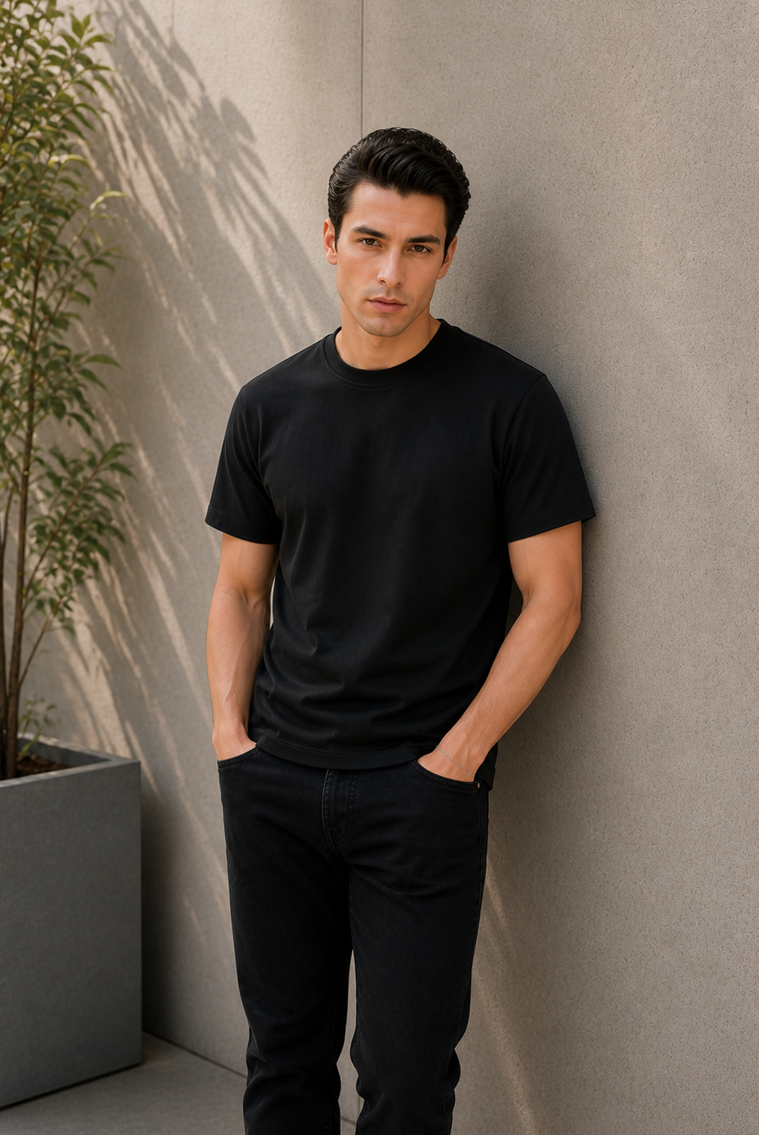 MEN BLACK DOWN SHOULDER T-SHIRT Reality