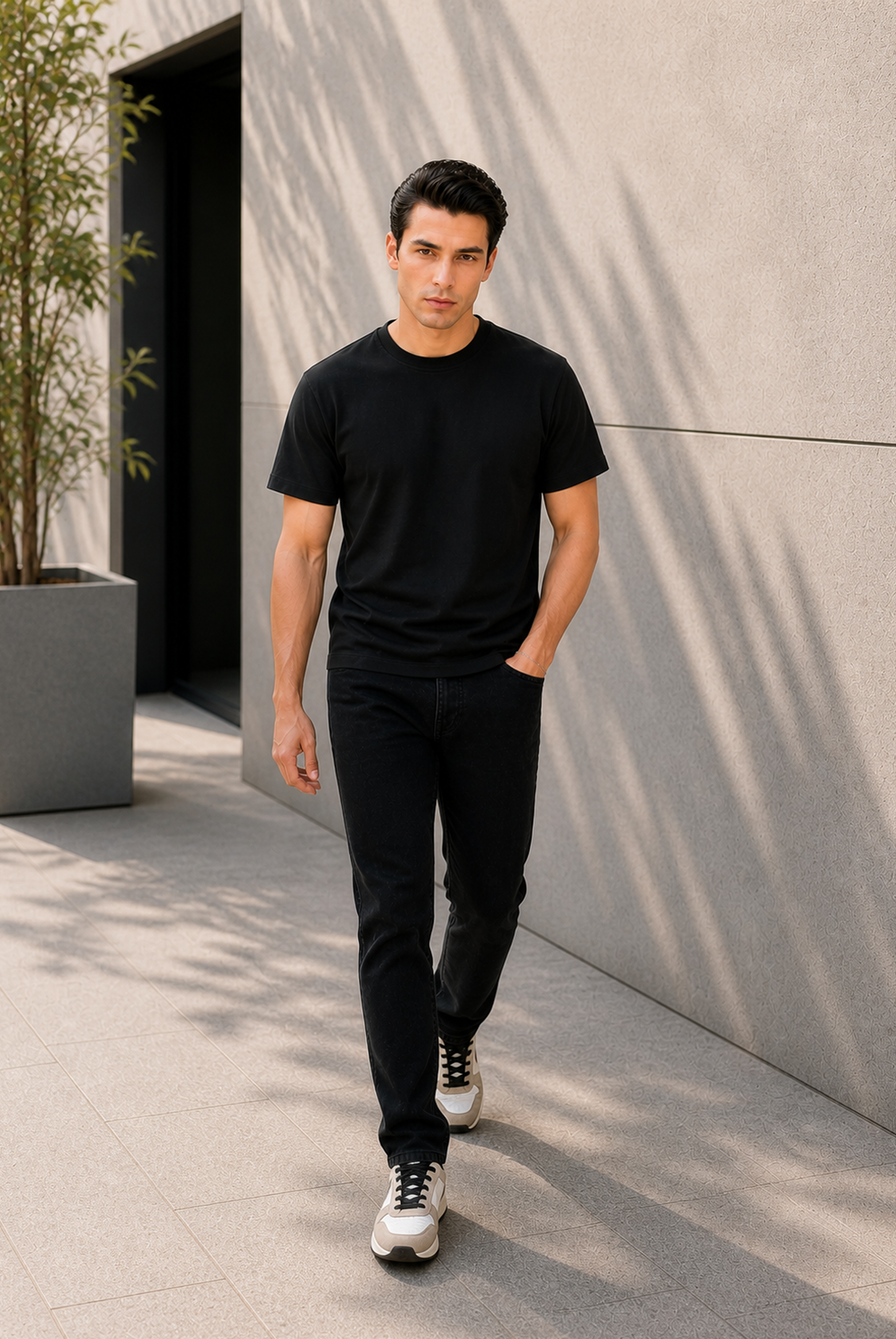 MEN BLACK DOWN SHOULDER T-SHIRT Reality