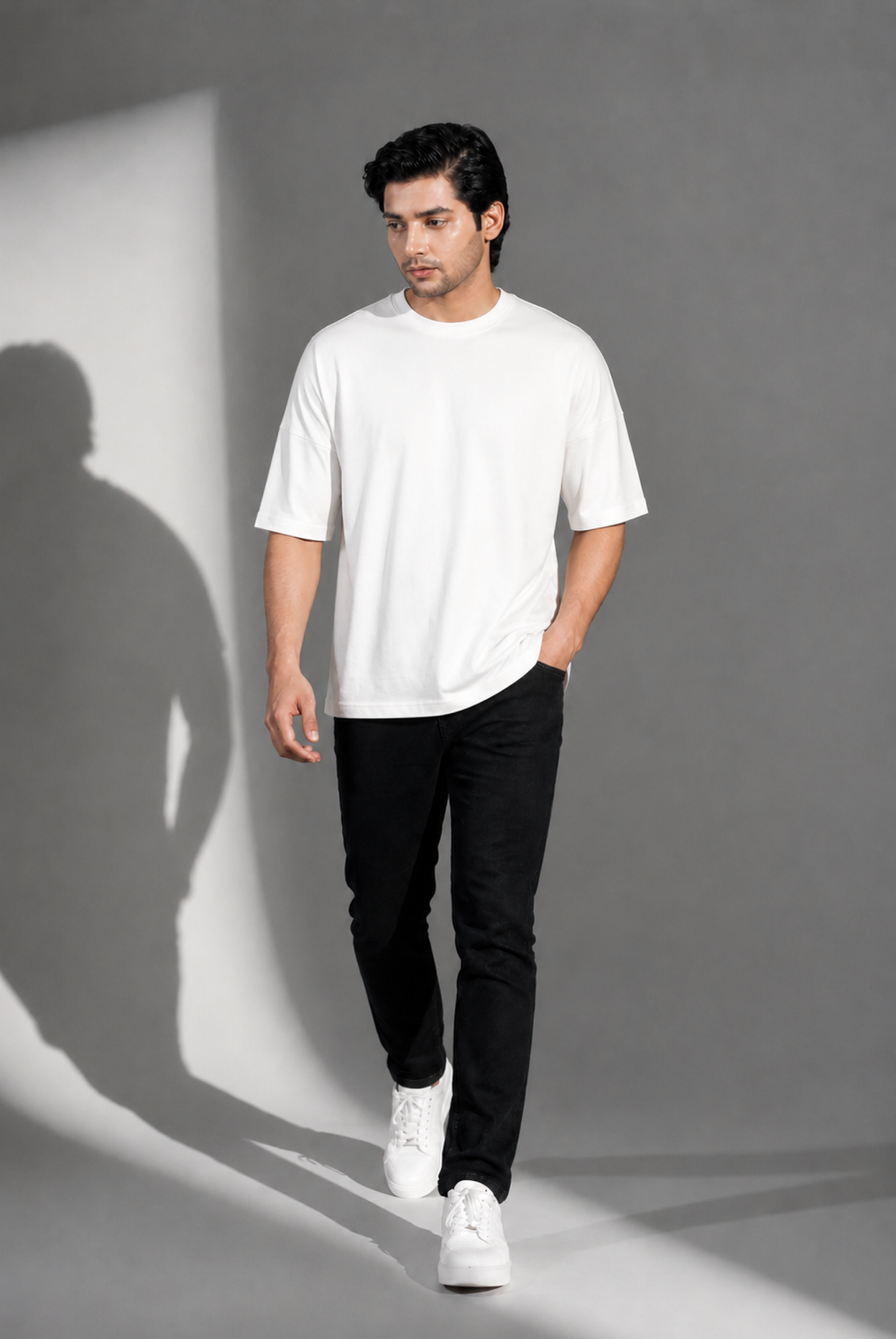 MEN WHITE DOWN SHOULDER T-SHIRT Reality