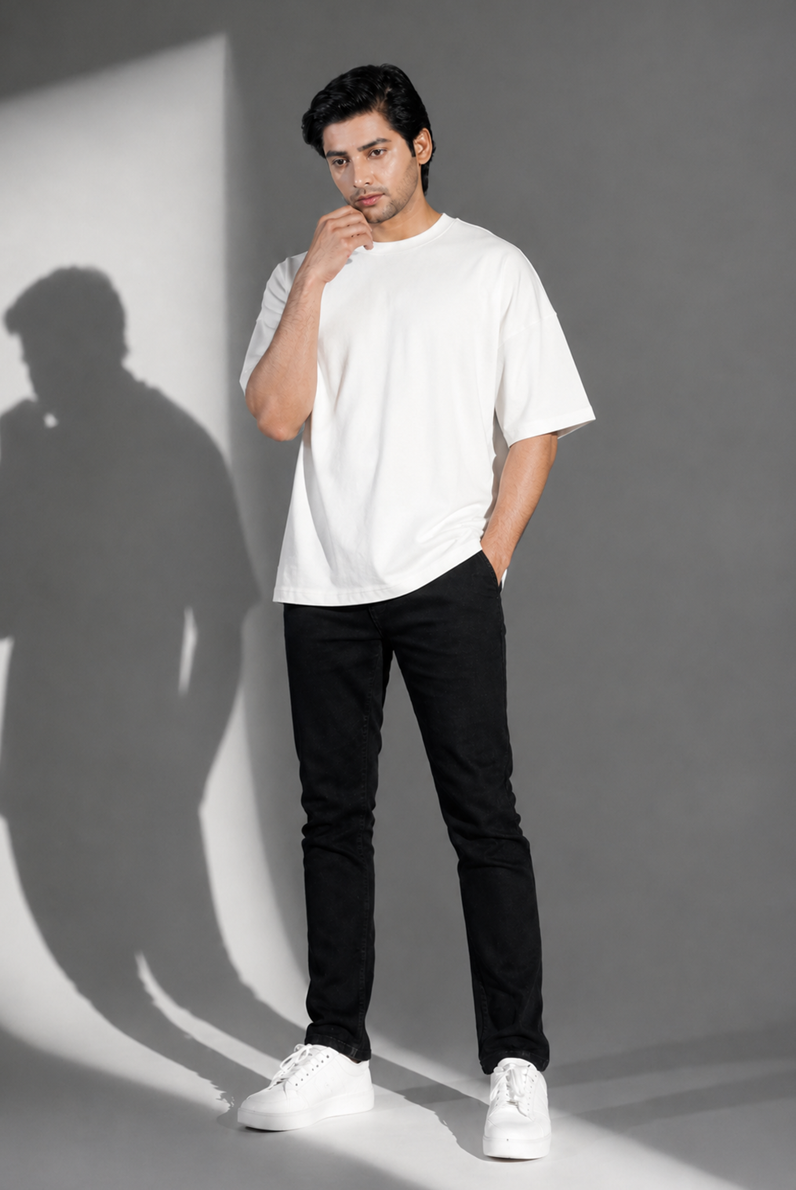MEN WHITE DOWN SHOULDER T-SHIRT Reality
