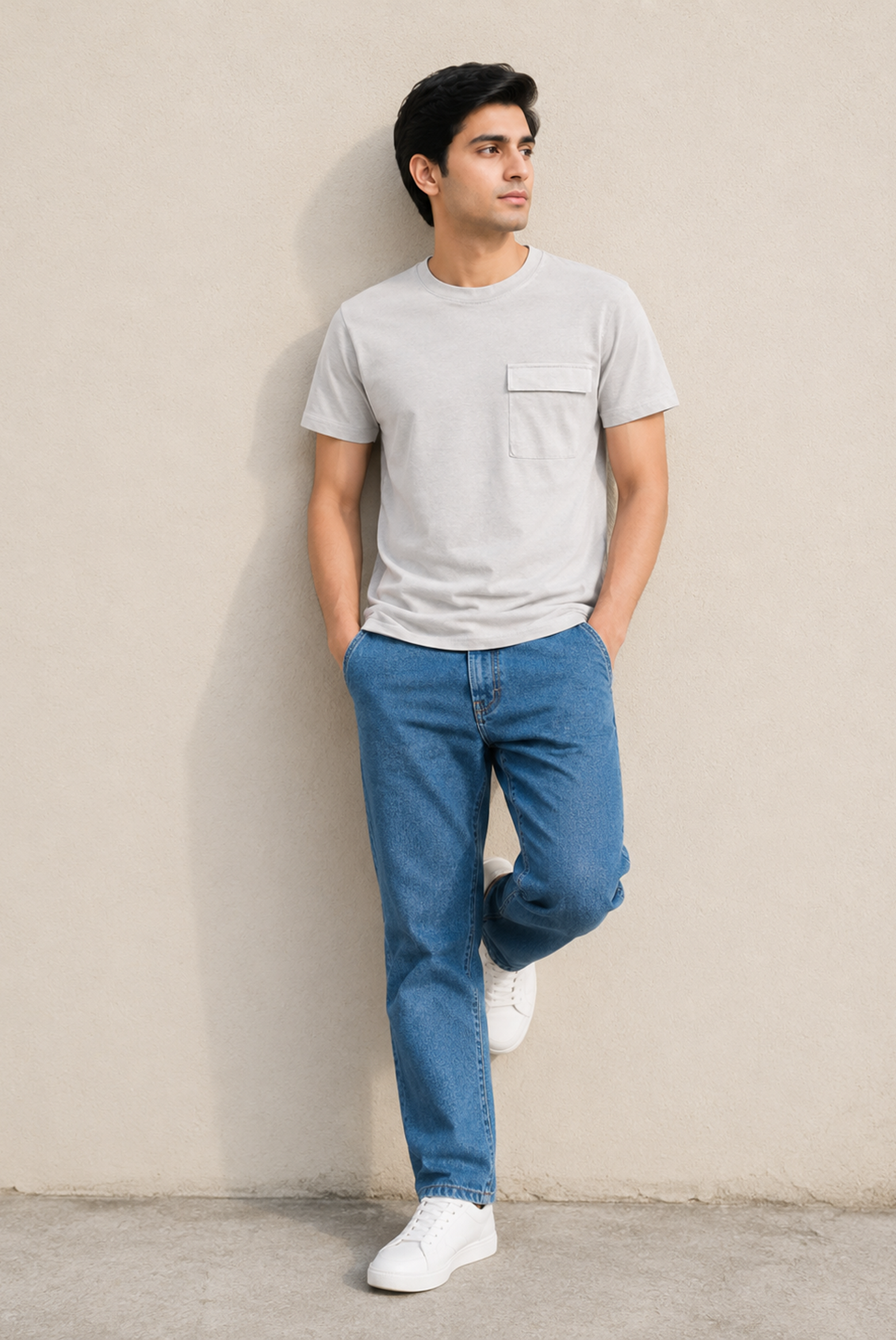 MEN DROP SHOULDER LIGHT GRAY PRINTED T-SHIRT Reality