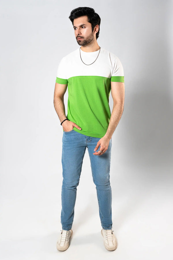 MEN GREEN & WHITE PANEL T-SHIRT Reality