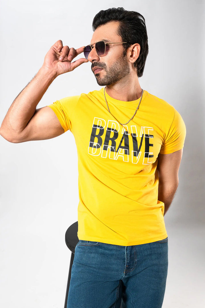 MEN YELLOW GRAPHIC T-SHIRT Reality