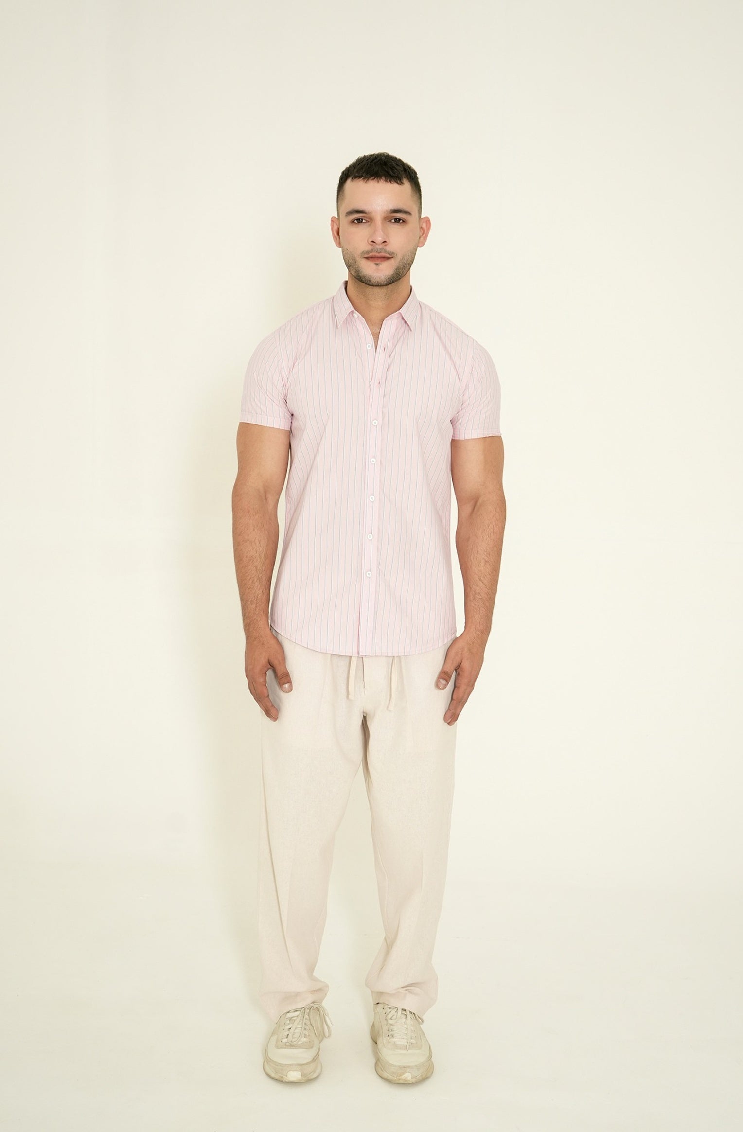 PINK STRIPED H/S CASUAL SHIRT