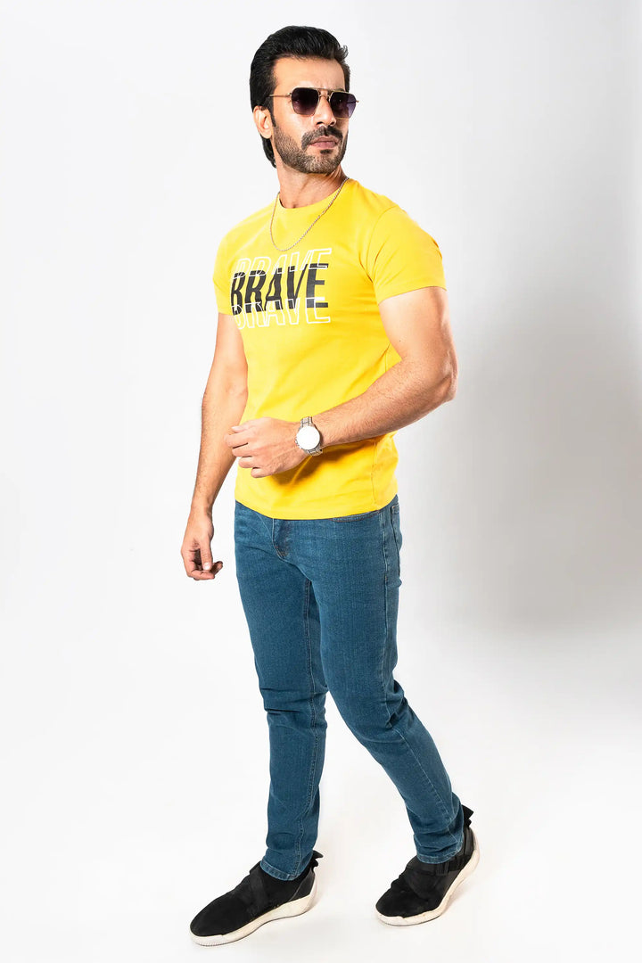 MEN YELLOW GRAPHIC T-SHIRT Reality