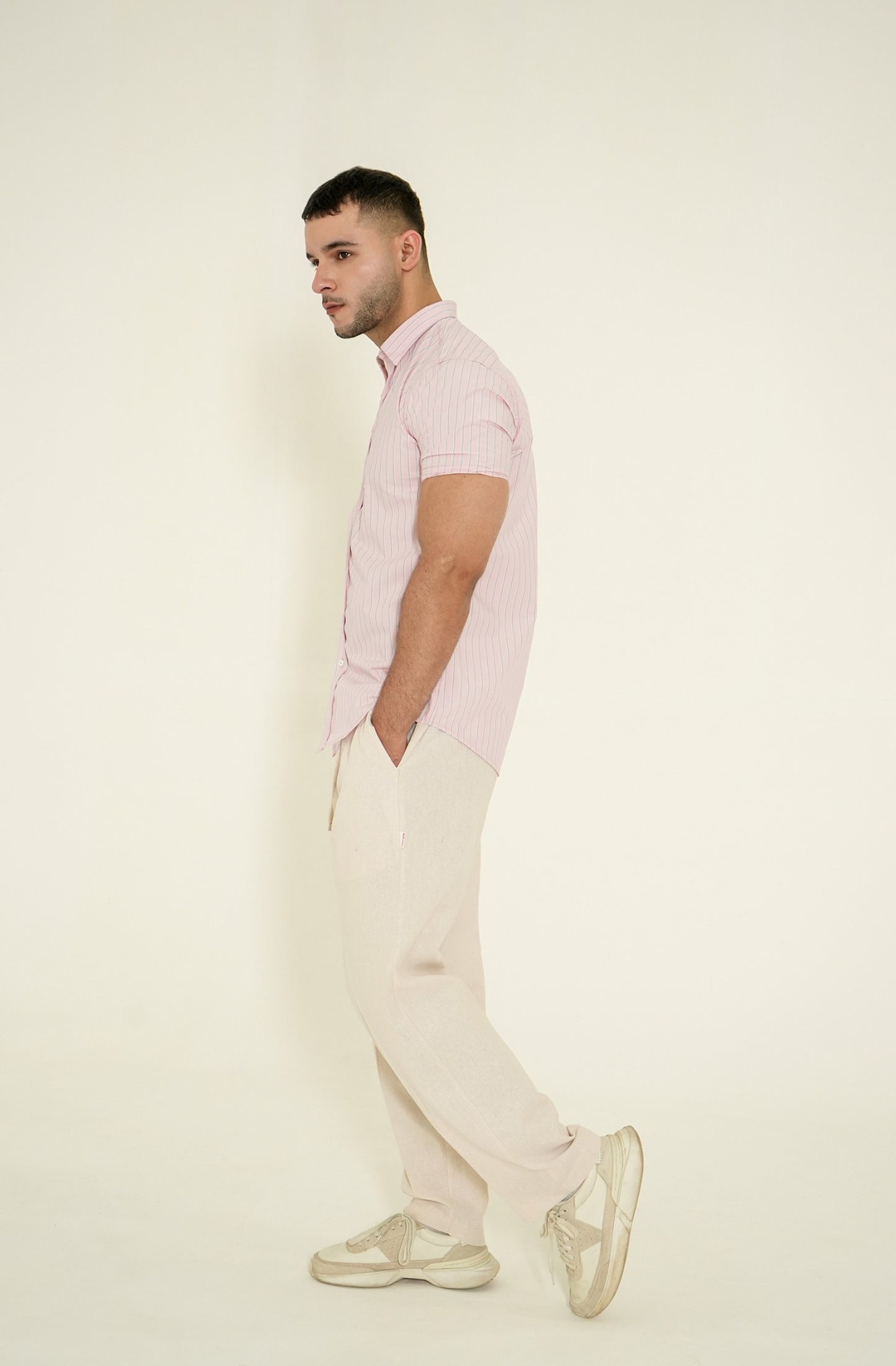PINK STRIPED H/S CASUAL SHIRT