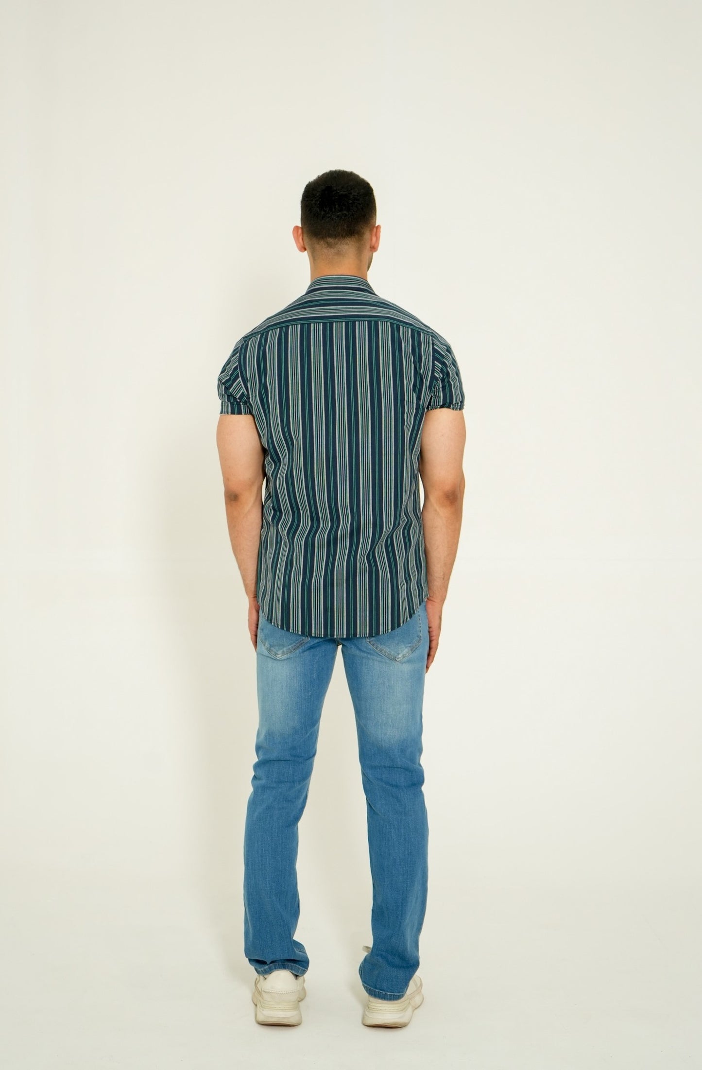 NAVY STRIPED H/S CASUAL SHIRT