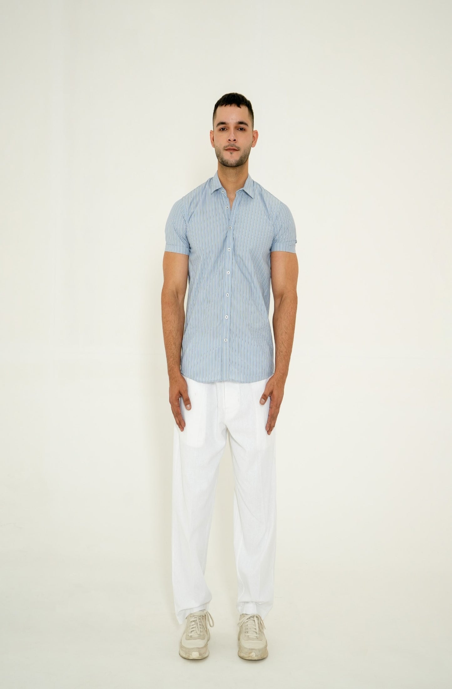 LIGHT BLUE LINE STRIPED H/S CASUAL SHIRT Reality