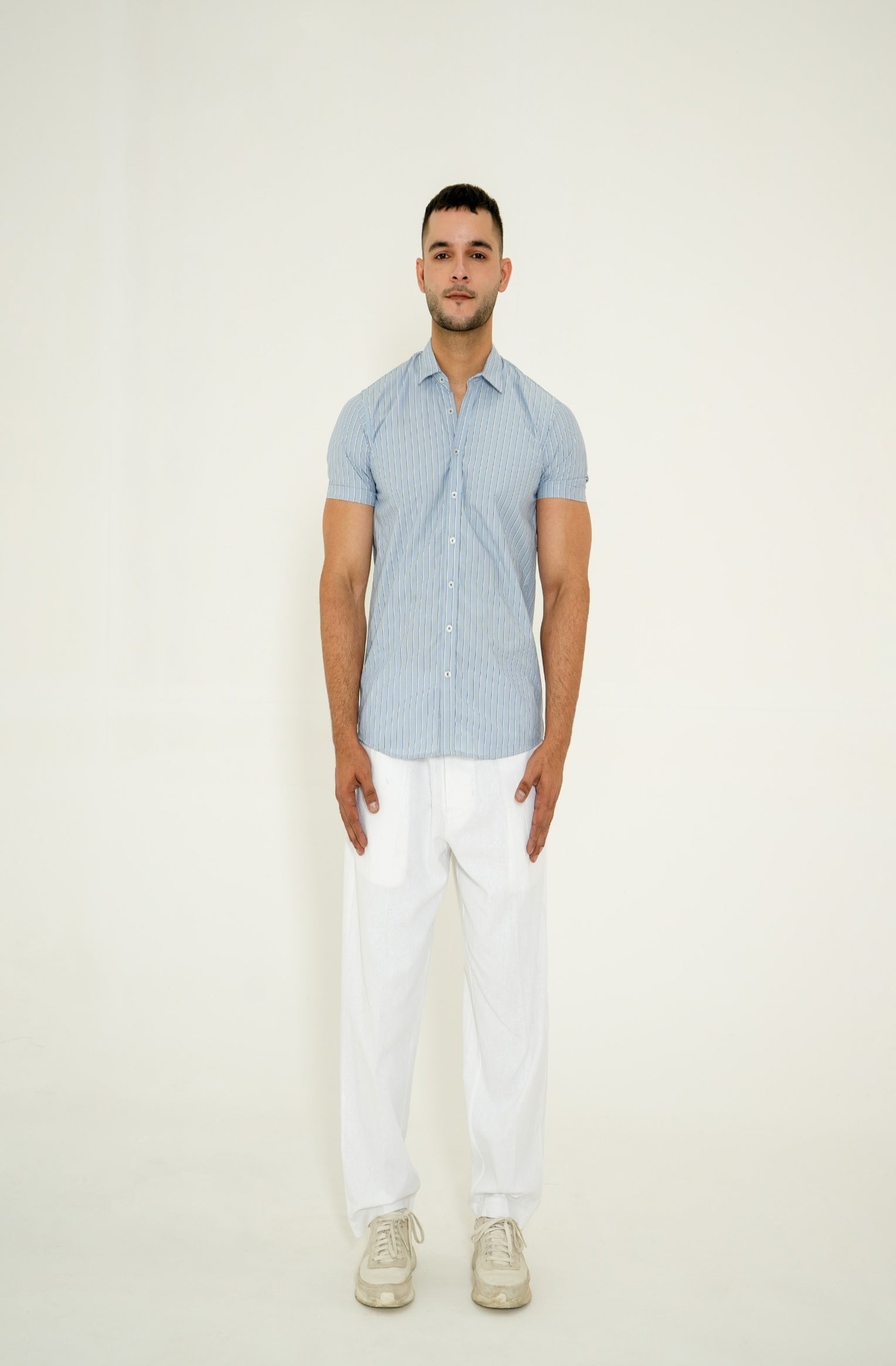 LIGHT BLUE LINE STRIPED H/S CASUAL SHIRT Reality
