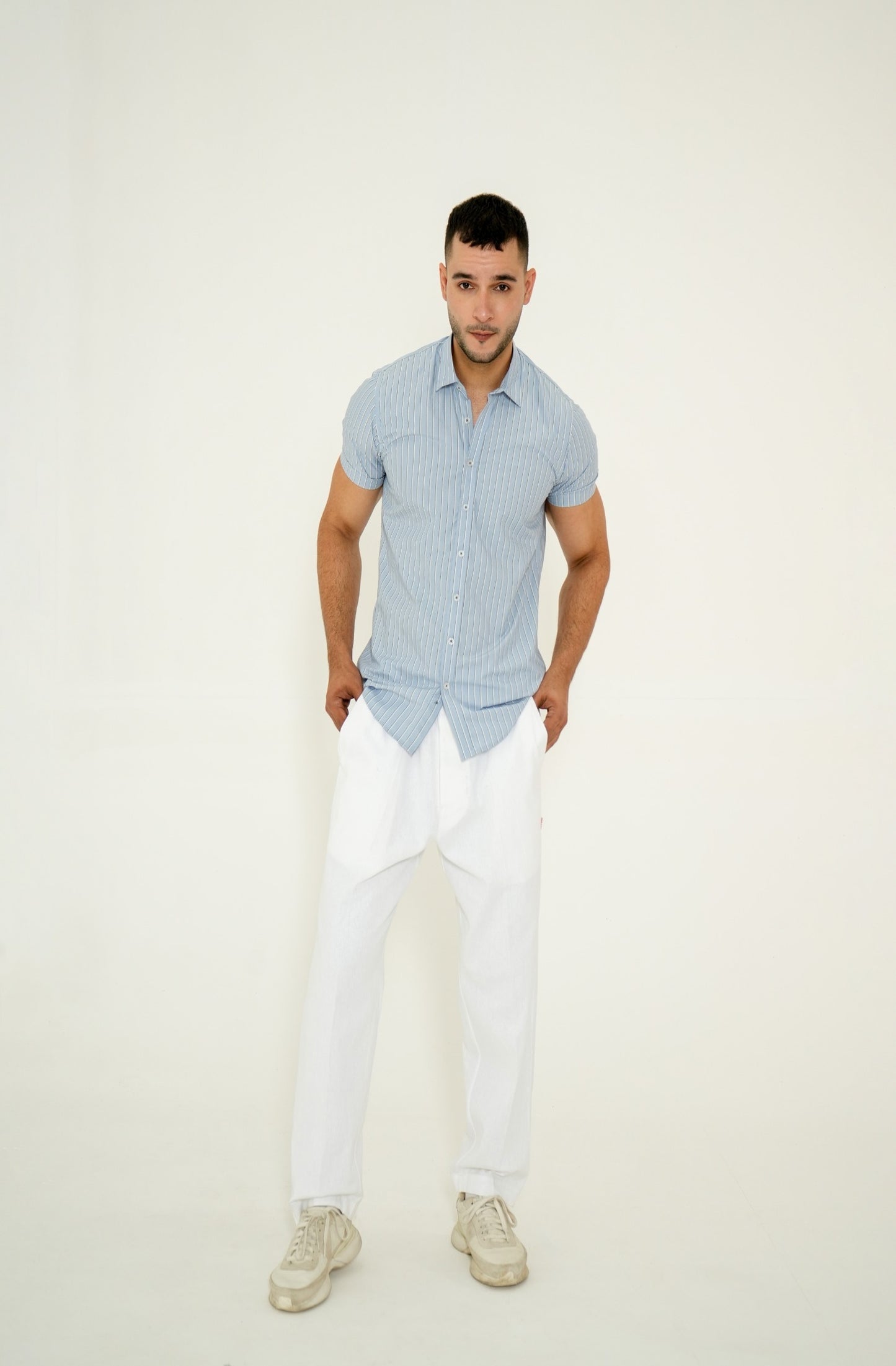 LIGHT BLUE LINE STRIPED H/S CASUAL SHIRT Reality