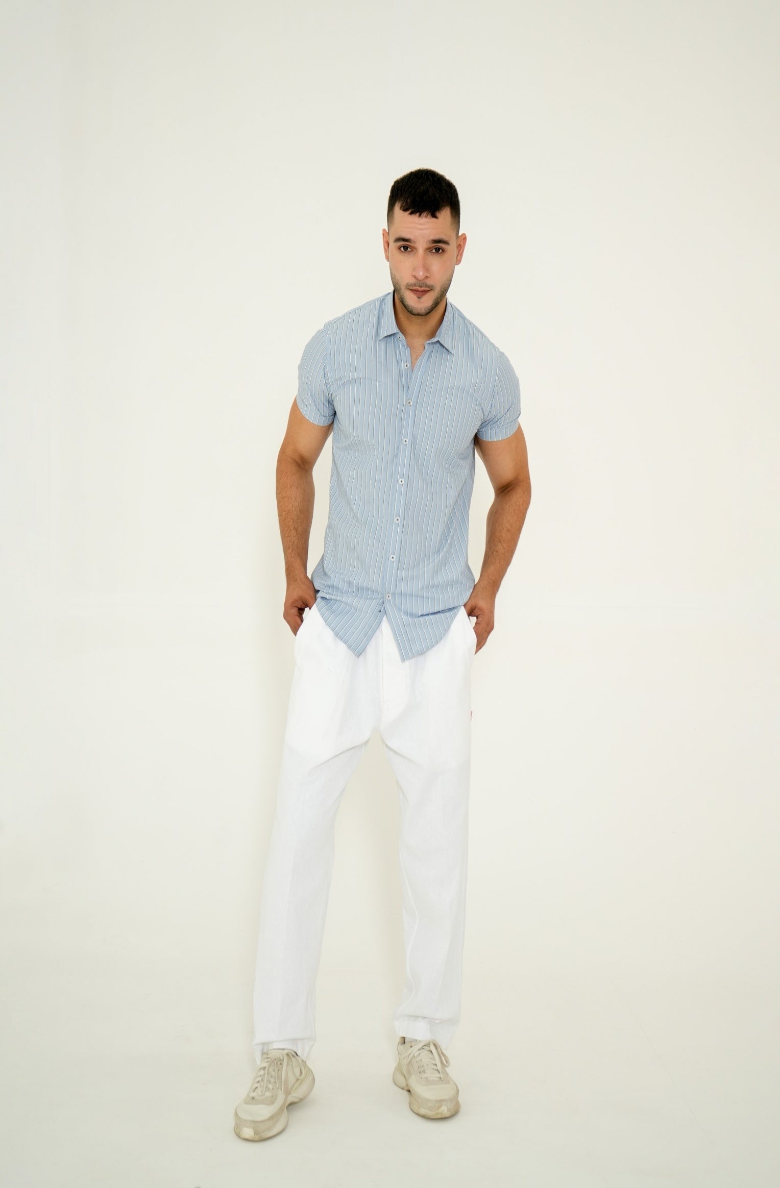 LIGHT BLUE LINE STRIPED H/S CASUAL SHIRT Reality