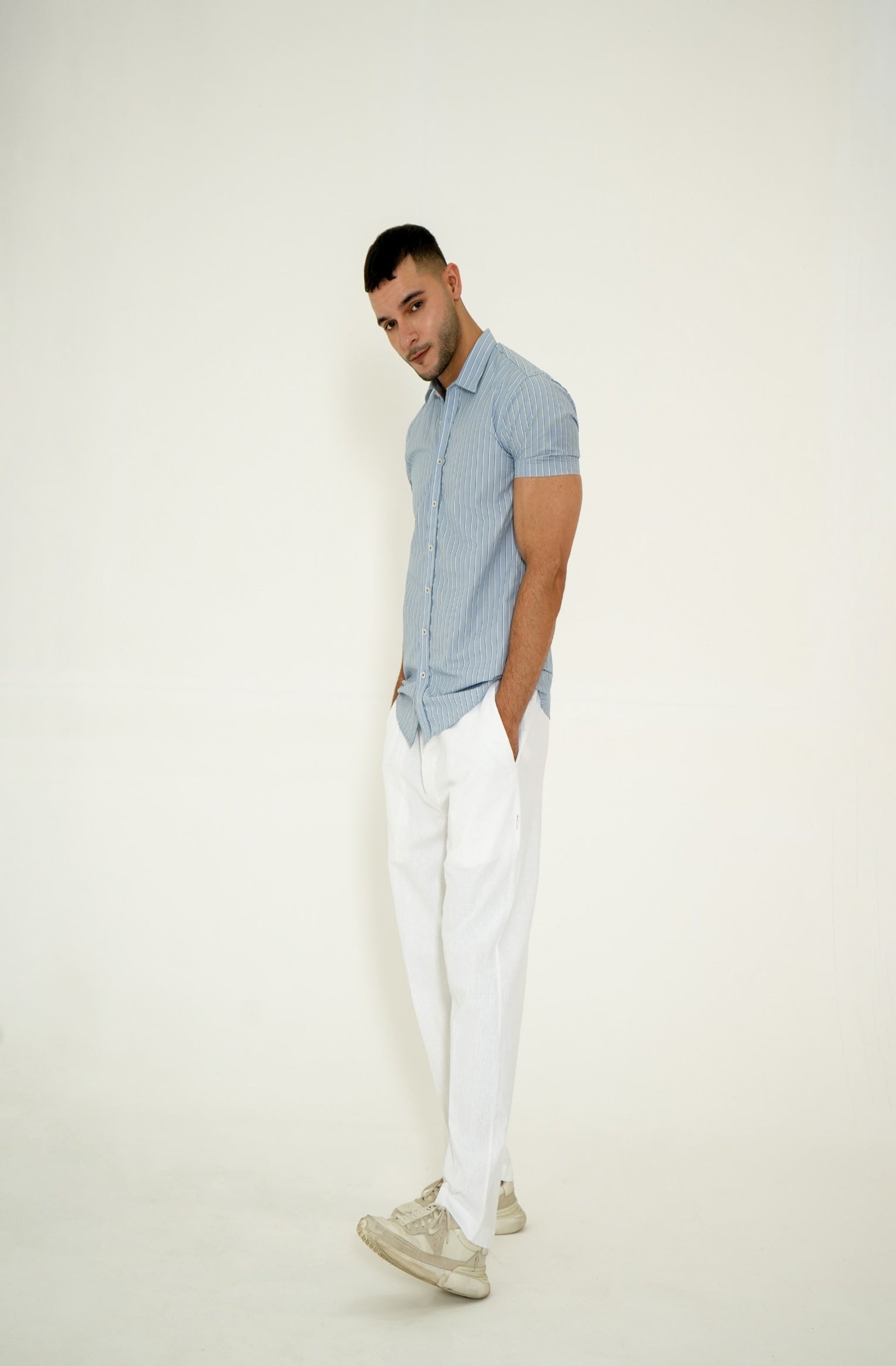 LIGHT BLUE LINE STRIPED H/S CASUAL SHIRT Reality