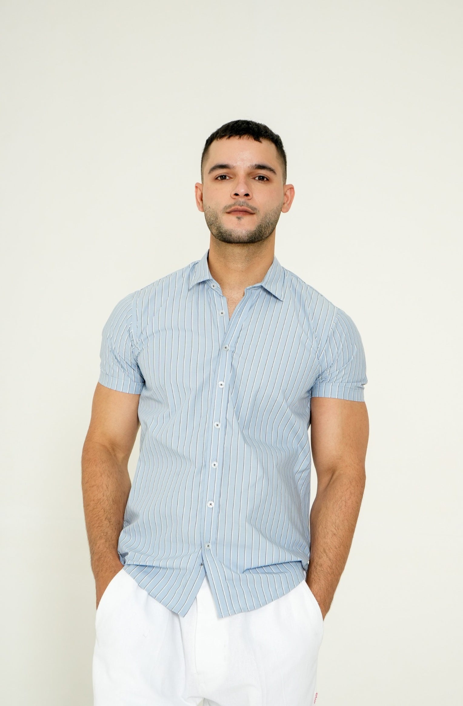 LIGHT BLUE LINE STRIPED H/S CASUAL SHIRT
