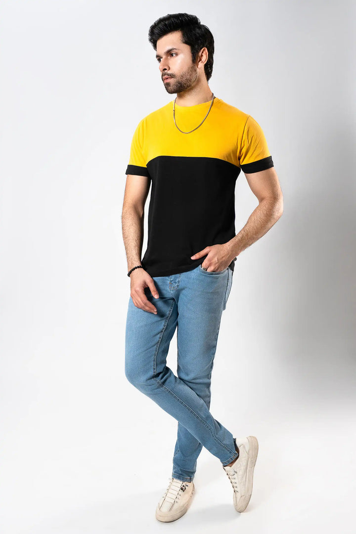 MEN YELLOW & BLACK PANEL T-SHIRT Reality