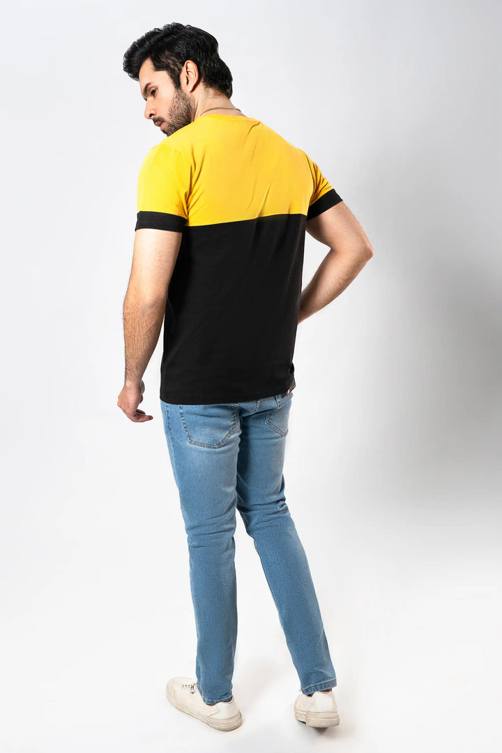 MEN YELLOW & BLACK PANEL T-SHIRT Reality