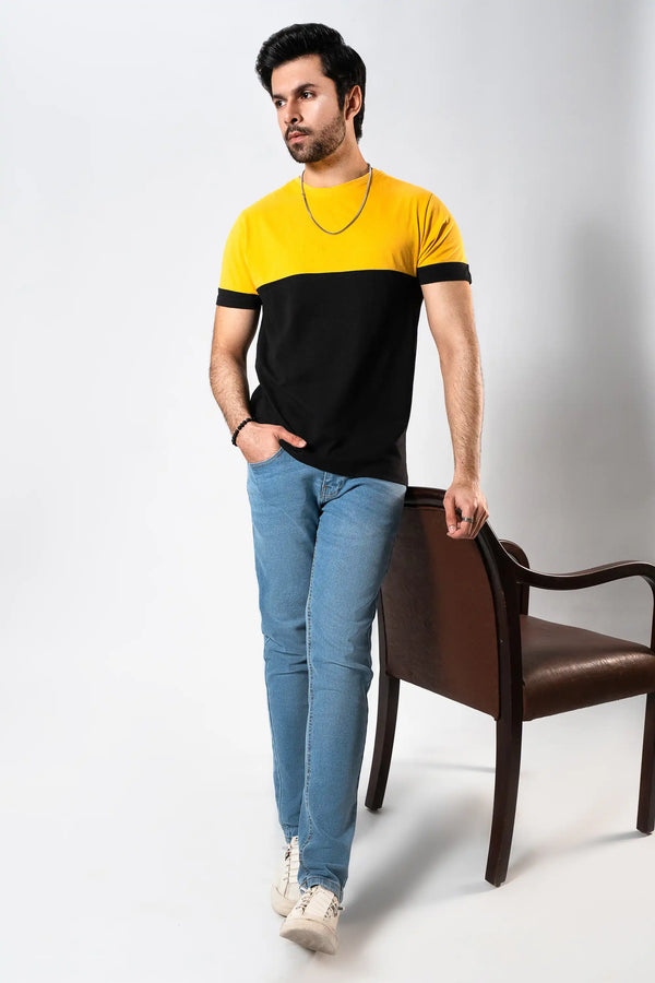 MEN YELLOW & BLACK PANEL T-SHIRT Reality