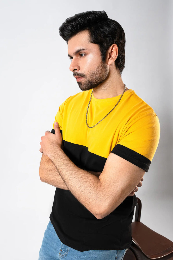 MEN YELLOW & BLACK PANEL T-SHIRT Reality