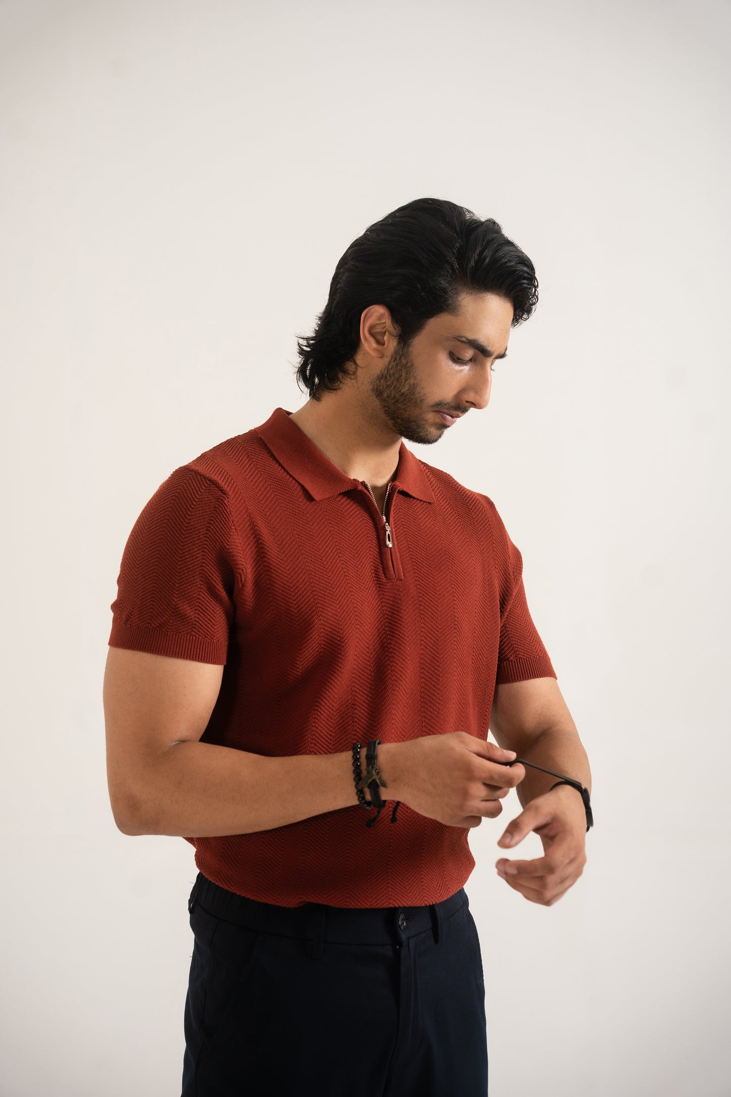 PREMIUM KNITTED RUST POLO Reality