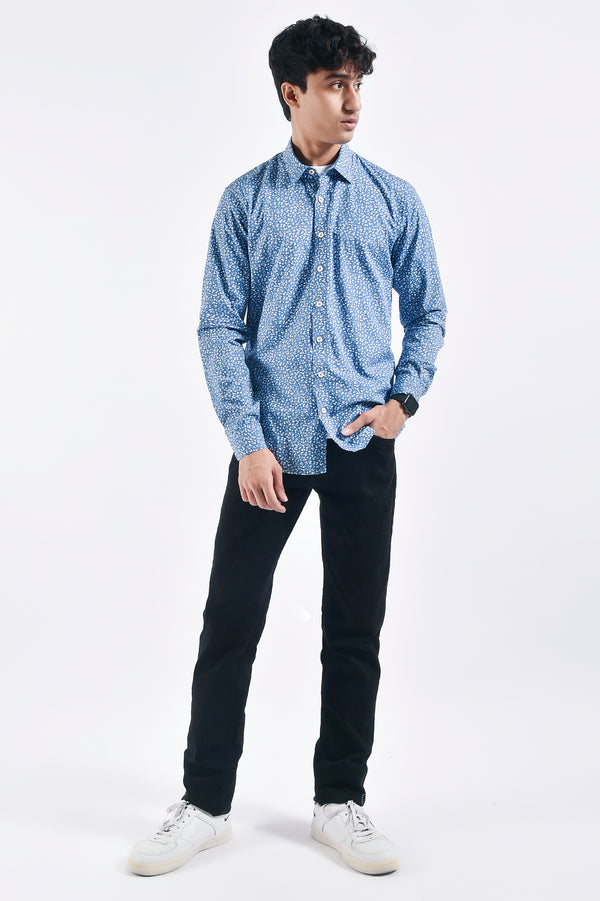 Blue Printed Cotton Shirt