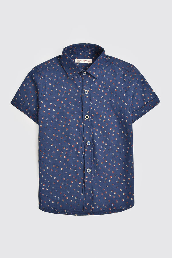 Dark Blue Print Casual Shirt