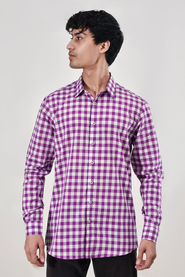 Purple Checked Casual Shirt