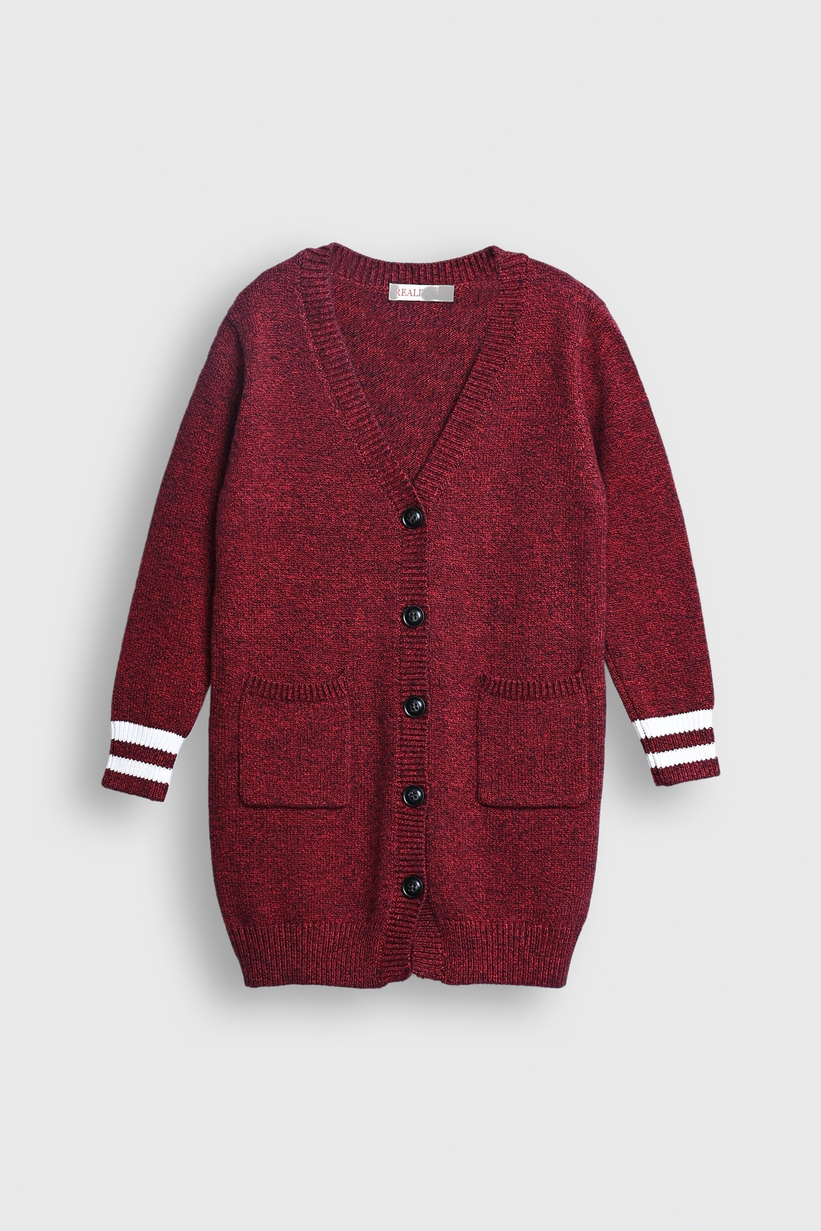 Crimson Varsity Knit Cardigan Reality