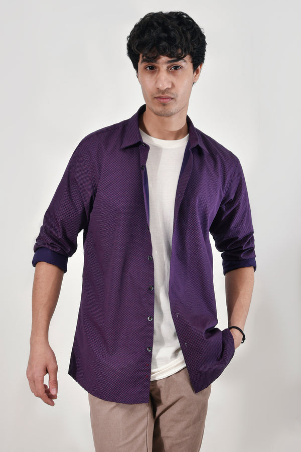 Polka-Dot Purple Casual Shirt