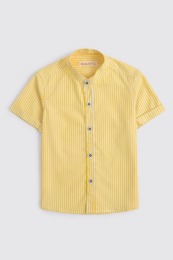 Striped Print Casual Shirt Yellow Reality