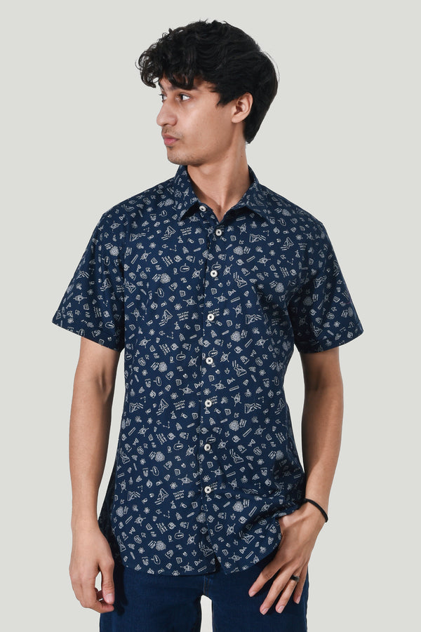 Navy Delight Printed Casual Shirt