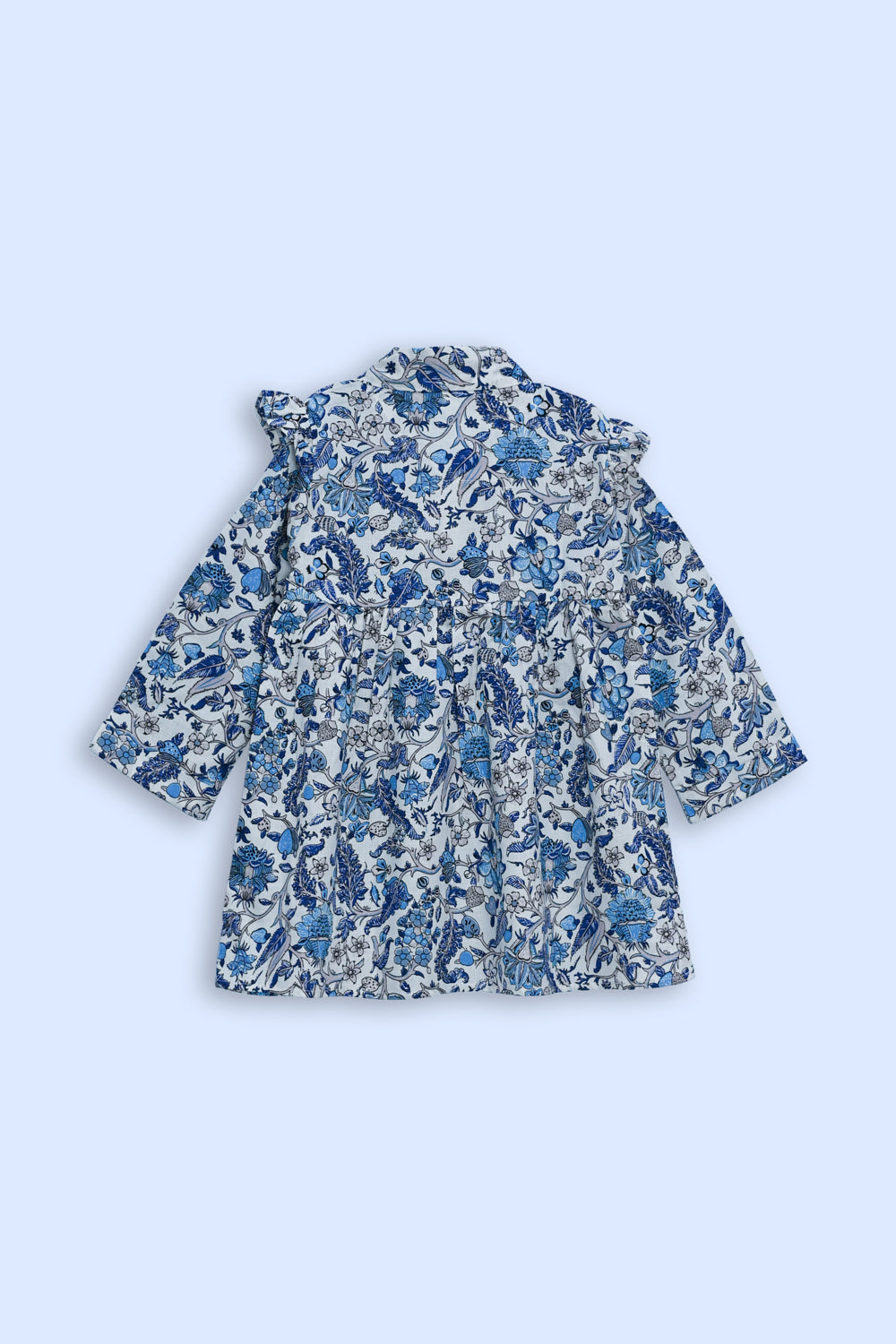 Girls' Long Sleeve Floral Ruffle Dress – Blue & White Reality