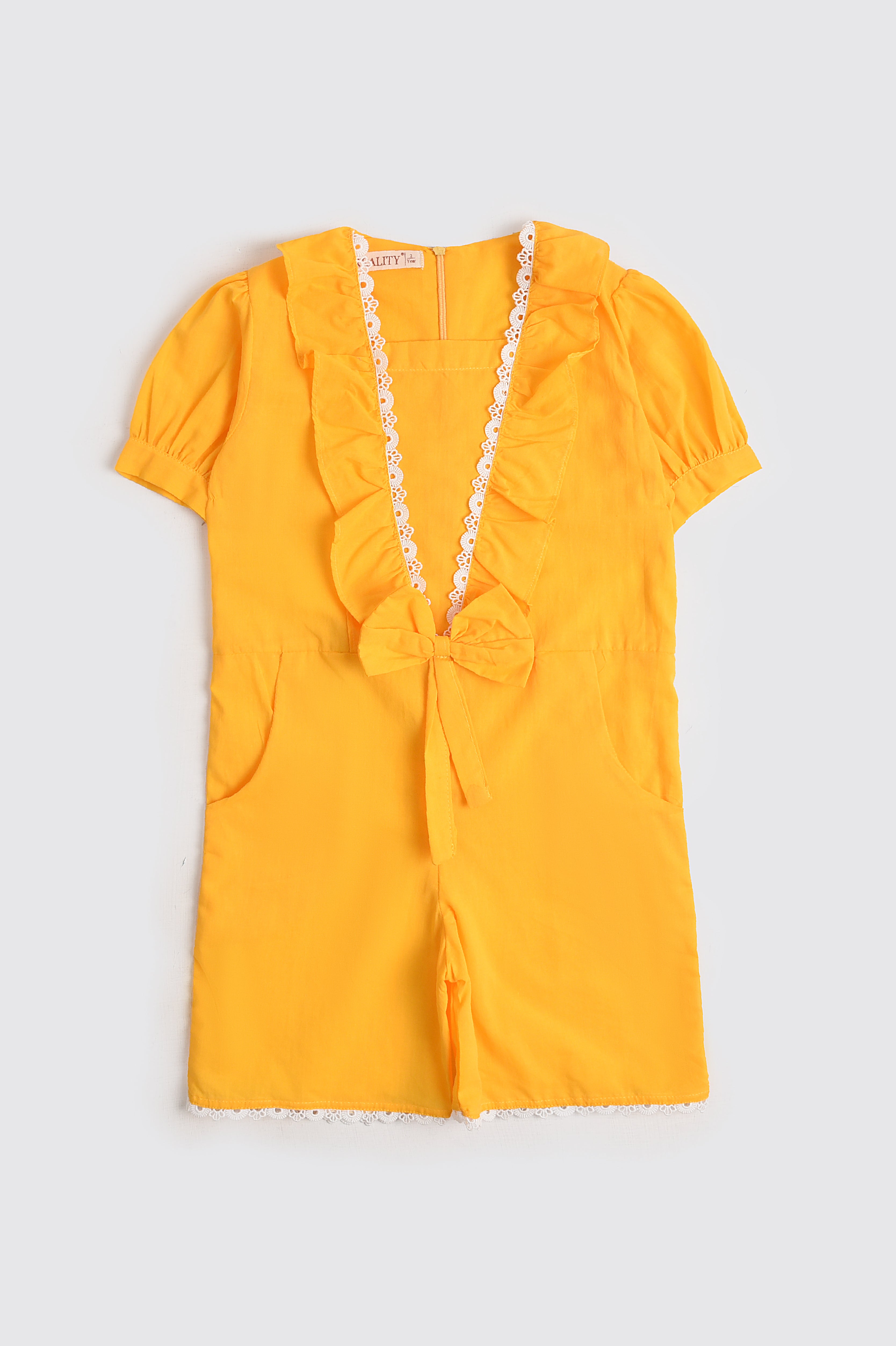 Yellow Ruffled Cotton Jumpsuit Reality