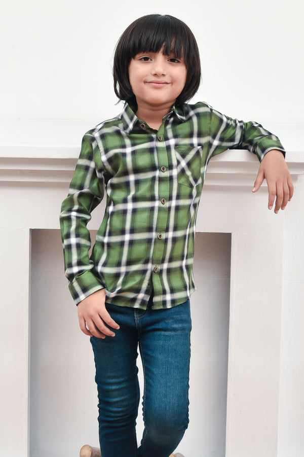 Green Twill Classic Boy's Shirt