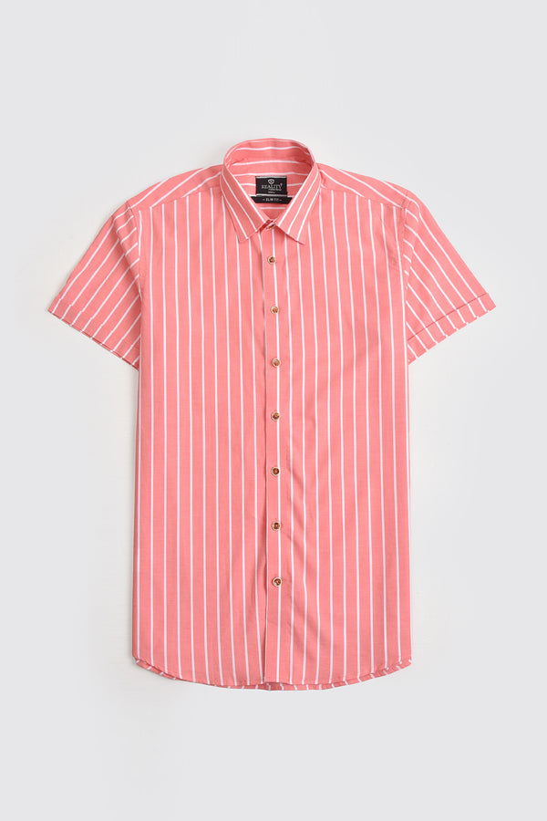 Peach Striped Casual Shirt