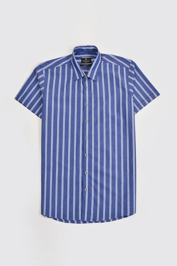 Dark Blue Striped Casual Shirt